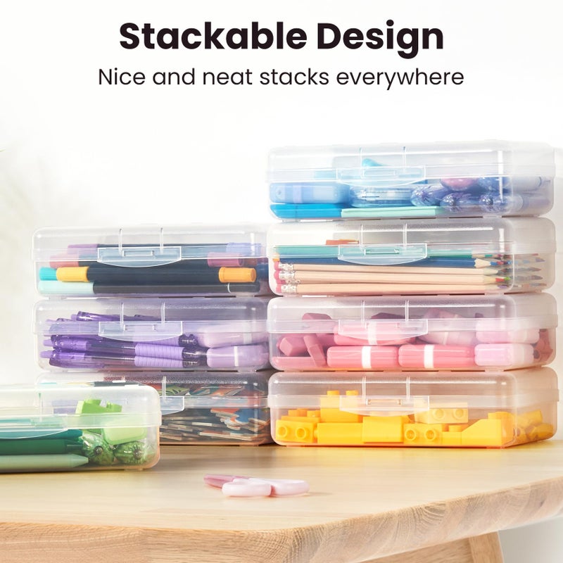 Sooez 6 Pack Pencil Box, Hard Pencil Boxes for School Supplies Bulk, Large Plastic Pencil Case with Lid, Clear Pencil Container, Stackable School Crayon Boxes Bulk for Kids - Image 5